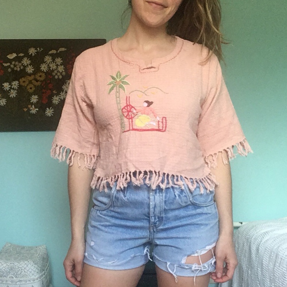 Vintage Embroidered Crop Top